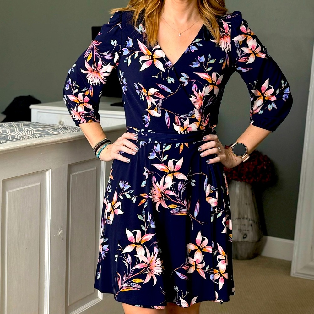ELIZA J WRAP DRESS NAVY SIZE 8P